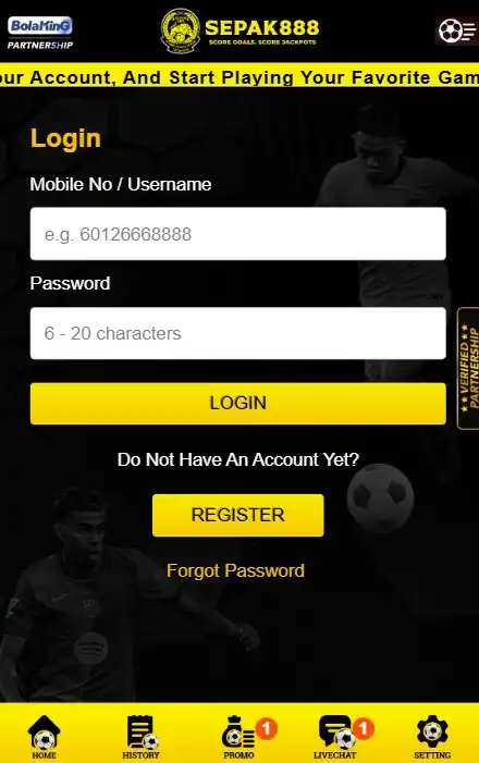 Sepak888 Mobile Login